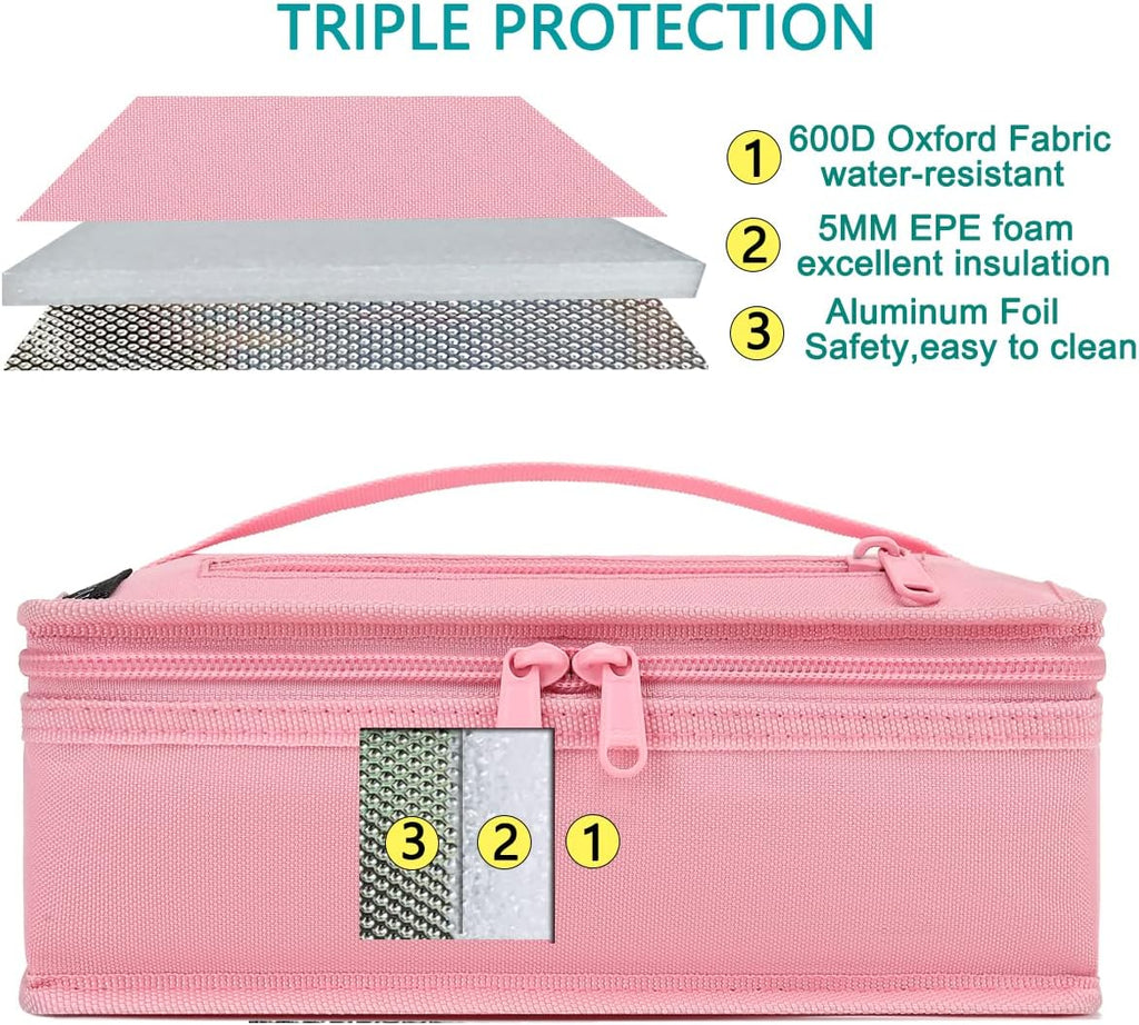 FlowFly Small Insulated Lunch box Portable Soft Bag Mini Cooler Thermal Meal Tote Kit with Handle for Work & School, Pink