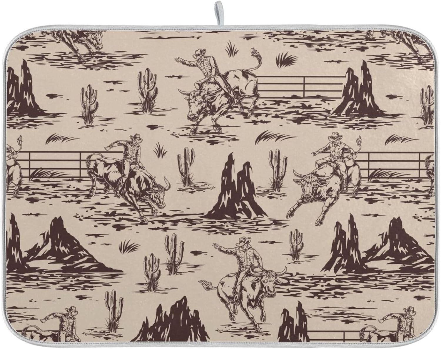 West Cactus Cowboy Dish Drying Mat for Kitchen Counter Absorbent Microfiber Drying Pad, Medium 16x18 in, Reversible Drainer Mats