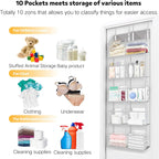 Over the Door Organizer 5 Tiers,Extra Large Behind Door Storage of 10 Compartments,50 lbs Weight Capacity Over the Door Storage, Clear Door Hanging Organizer for Closet, Diaper Organizer