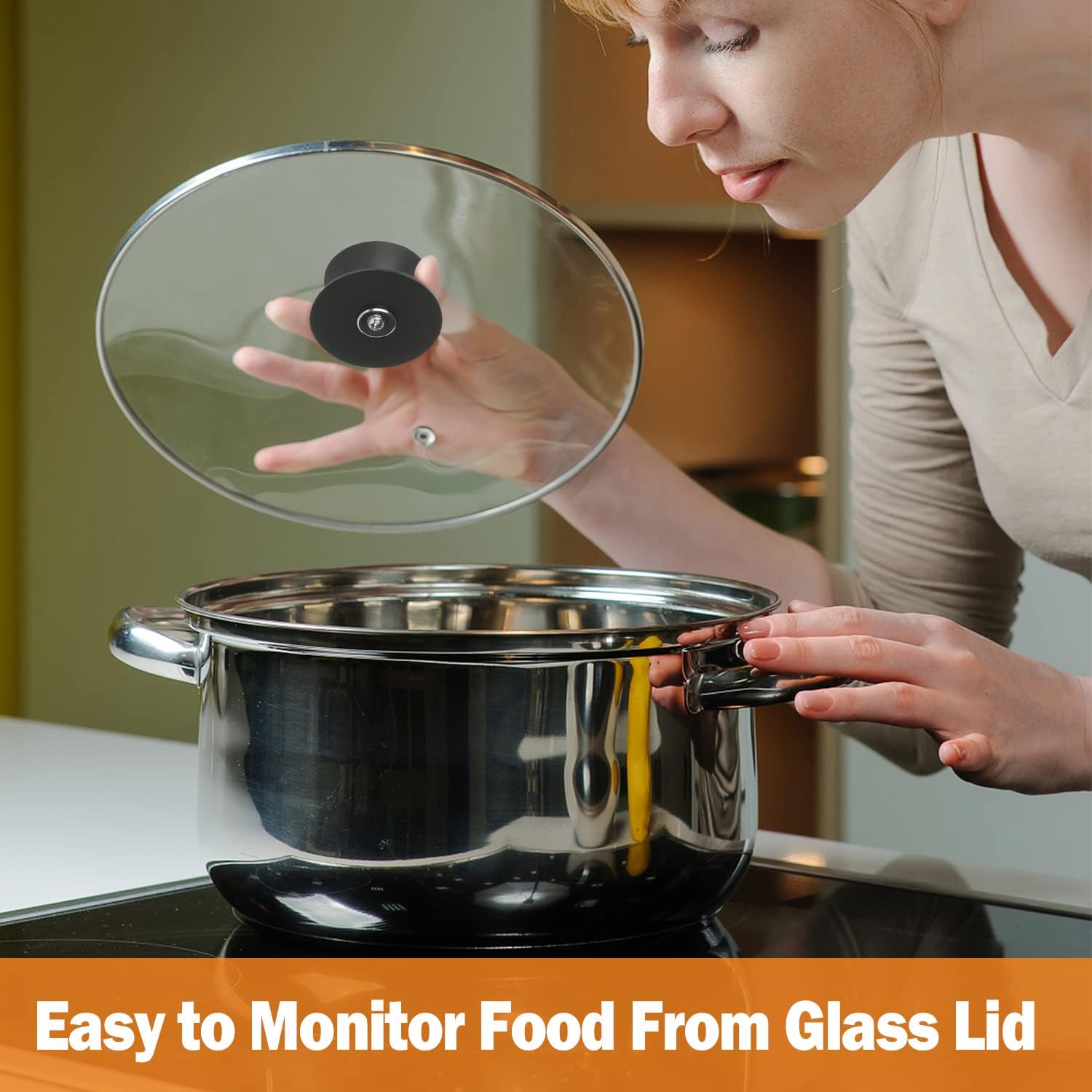 Wadaza Pan Lid 9.5 Inch - Tempered Glass Pot Lid - Oven Safe Replacement Glass Lid for Frying Pan Wok Pot Skillet