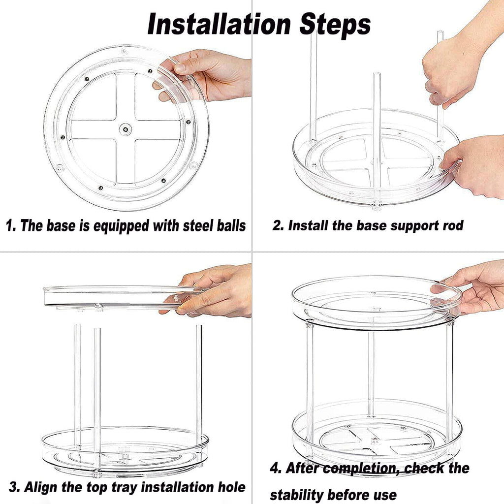 2 Tier 9.25Inch Clear Lazy Susan Organizer for Fridge and Cabinet, 360°Rotating Makeup Organizer, Cosmetic Display Cases, Under Sink Turntable Organizer for Kitchen Bathroom Dorm