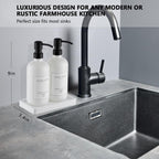 Thick Glass Soap Dispenser - Kitchen Dish Hand Soap Dispenser Set,Rustproof Pump Soap Lotion Dispenser Bathroom with Tray,14 Stickers for Kitchen Decor White Bottle/Black Pump