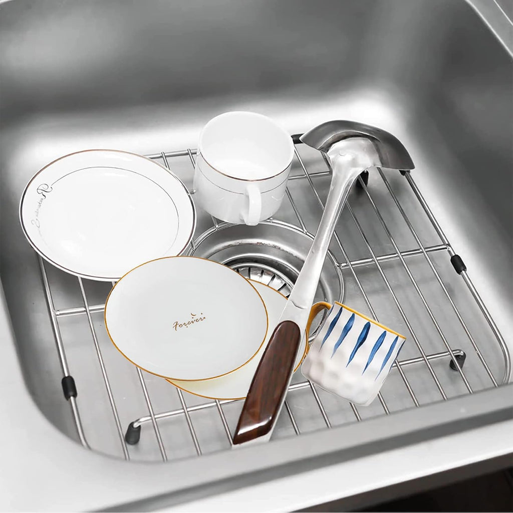 Orgneas Sink Protectors for Kitchen Sinks, Double Bowl Sink Bottom Grid 13"x16" and 11.2"x14.5", 304 Premium Stainless Steel Kitchen Sinks Grate Rack Grid, Centered Drain, 2 Pcs