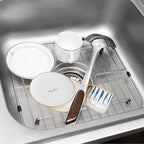 Orgneas Sink Protectors for Kitchen Sinks, Double Bowl Sink Bottom Grid 13"x16" and 11.2"x14.5", 304 Premium Stainless Steel Kitchen Sinks Grate Rack Grid, Centered Drain, 2 Pcs