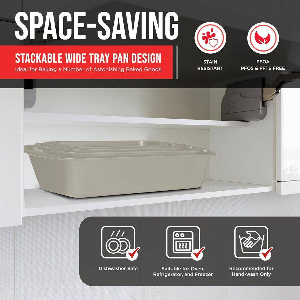 Nonstick Loaf Pan Set Pack of 4, 7" to 11" Large Baking Bread Pan, Oven Safe Up to 450°F, PFOA, PFOS, PTFE Free, Space Saving Stackable Design, Stain Resistant, Dishwasher Friendly, White Marble
