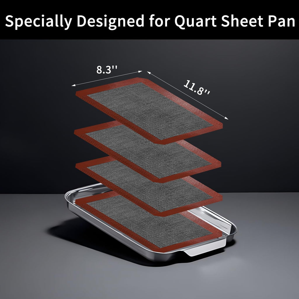 Small Silicone Baking Mats, Set of 4, 11-4/5x8-1/4 Inch Quarter Sheet Size, Non Stick, BPA Free, 1/4 Baking Sheet Pan Liner for Cookies, Macaron, Bread, Pastry, Toaster (Perforated)