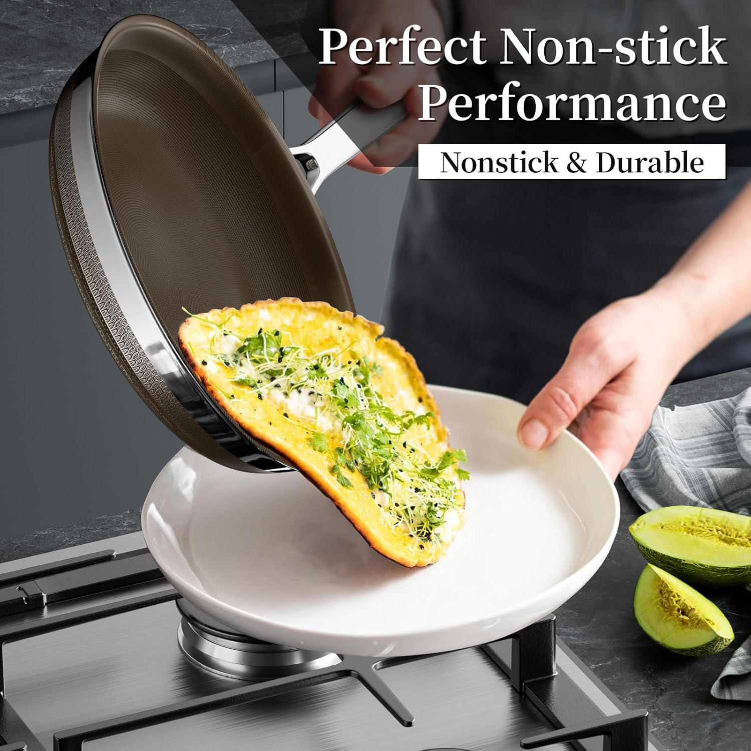 Stainless Steel Frying Pan Set with Lids,8inch 9.5inch 11inch Nonstick Ceramic Frying Pan Set of 3, Non Toxic Healthy Ceramics Omelet Pans,Chef's Pans,Skillets Kitchen Cooking Pan PFOA Free