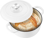 3QT Dutch Oven Pot with Lid, Leonyo 3 Quart Enameled Cast Iron Dutch Oven for Sourdough Bread Baking, Heavy Duty Cookware for Braising, Stews, Roasting, White