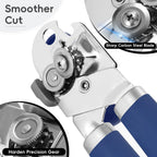 Can Opener Manual, UHIYEE Hand Held Manual Can Openers Heavy Duty with Smoother Cut Sharp Blade, Manual Hand Can Open with Soft Handle, Easy to Turn Knob, Magnetic Lid Lifter, Blue