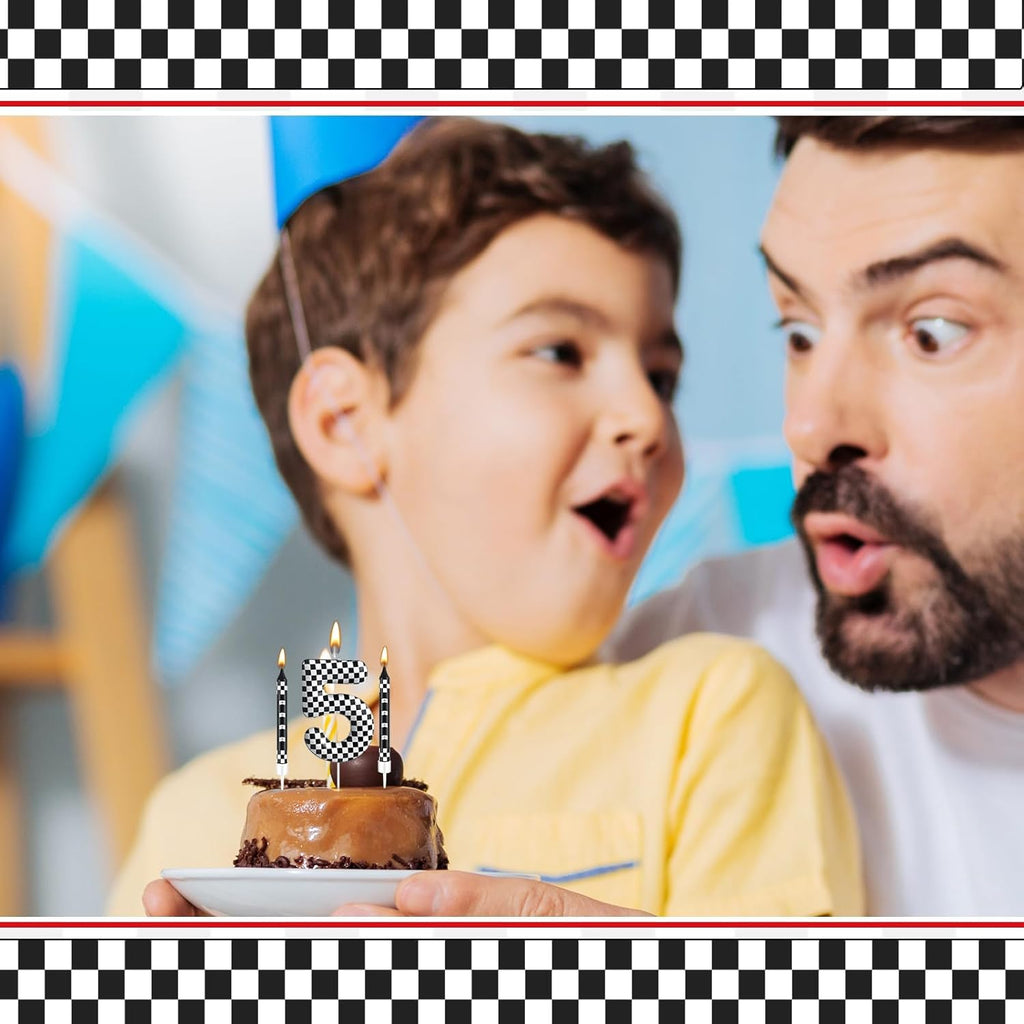 13 Pcs Racing Cars Themed Birthday Candles Black and White Race Number 5 Checkered Candle Cake Topper for Racing Car Party Decoration Supplies (Number 5)