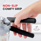 Zulay Kitchen Heavy Duty Stainless Steel Manual Can Opener – Ergonomic Soft Grip Handles, Smooth Edge Cutting Wheel & Large Built In Bottle Opener – Easy Turn Knob for Effortless Use - Black