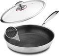 Lazycorner Non Stick Frying Pans Skillet with Lid, 12 Inch Stainless Steel Kitchen Cookware Pots, Non toxic Healthy Induction Compatible PFAS PTFE PFOA PFOS Free