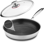 Lazycorner Non Stick Frying Pans Skillet with Lid, 12 Inch Stainless Steel Kitchen Cookware Pots, Non toxic Healthy Induction Compatible PFAS PTFE PFOA PFOS Free