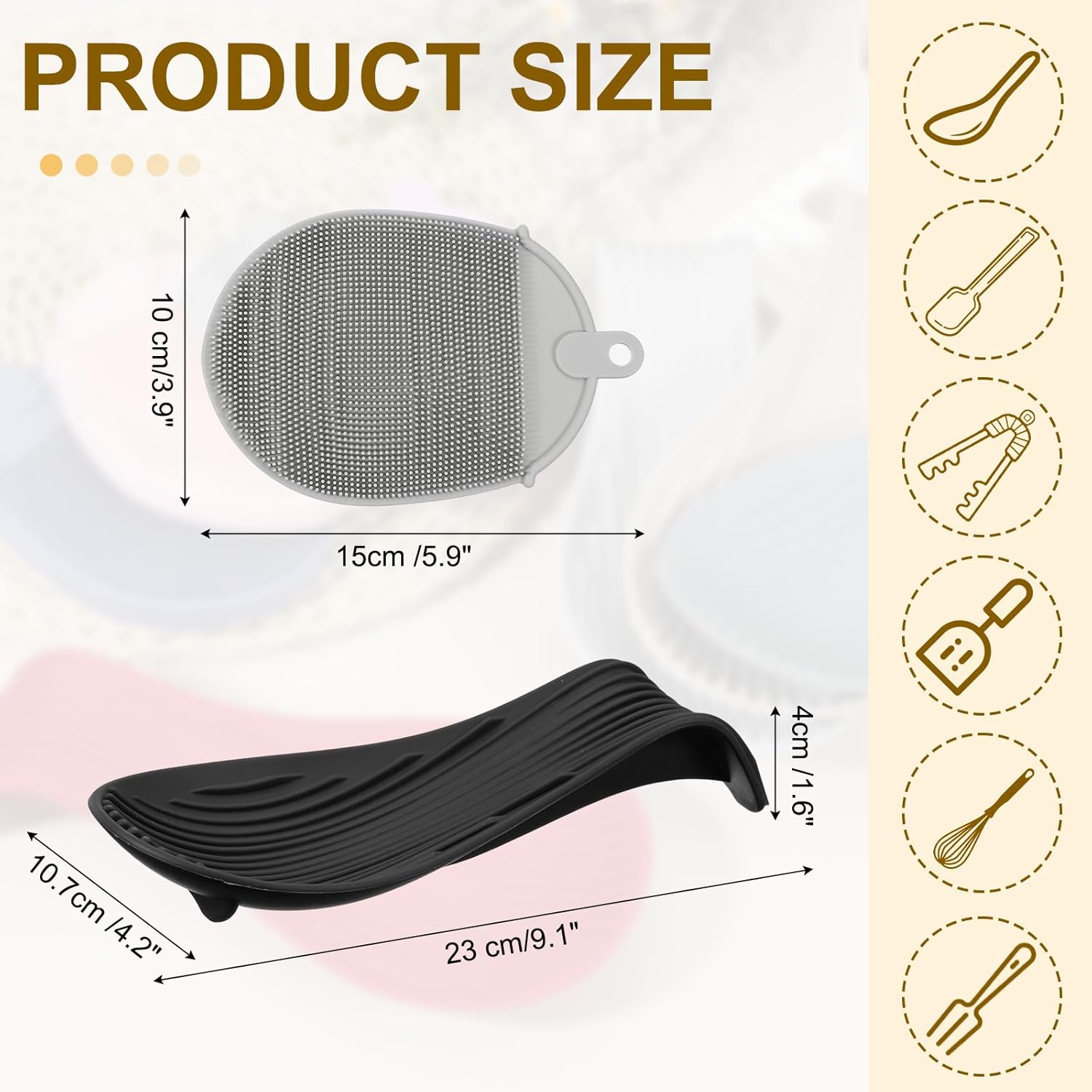 uxcell 1 Set Silicone Spoon Rest for Stove Top, Silicone Spoon Holder for Cooking Spatula, Ladle, Brush Black/Grey