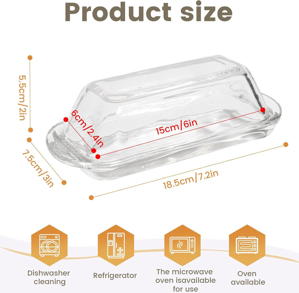 Glass Butter Dish Butter Keeper and Butter Holder for Fridge Butter Dish with Lid for Countertop Vintage Container for Counter Butter Tray with cover (Clear-7)