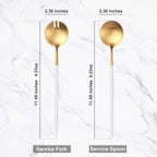 White Gold Salad Serving Utensils,Serving Spoons Stainless Steel,2Pcs Long Handle Salad Servers 11.42 Inch,Salad Utensils for Serving,Matte Finish,Dishwasher Safe