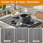 Drying Mat Stone Kitchen Counter, Foldable Stone Drying Stone for Kitchen Counter, Quick-Drying Stone Mat Dishes, Size 23.6"(L)×15.4"(W)