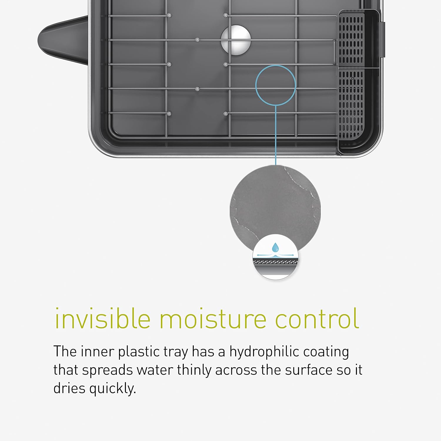 simplehuman Compact Dish Drying Rack with Stainless Steel Frame, 360º Easy Drain Swivel Spout, Utensil Holder, Anti-Residue Coating, Moisture Control Surface, Grey