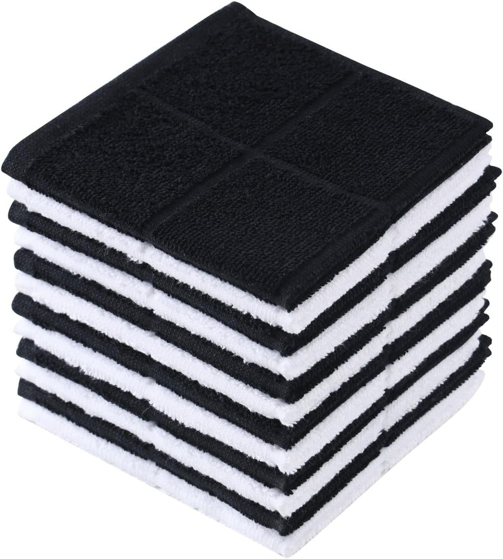 Glynniss Dishcloths Kitchen Highly Absorbent Dish Rags 100% Cotton Dish Cloths for Washing Dishes, Cleaning (Black White, 11x11)