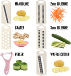 Mandoline Slicer for Kitchen Slicer Vegetable Cutter 5 In 1 Veggie Slicer Potato Slicer waffle fry cutter Hot Swap Mandolin with Peeler for Vegetables Carrot Shredder Cucumber Slicer - Pink