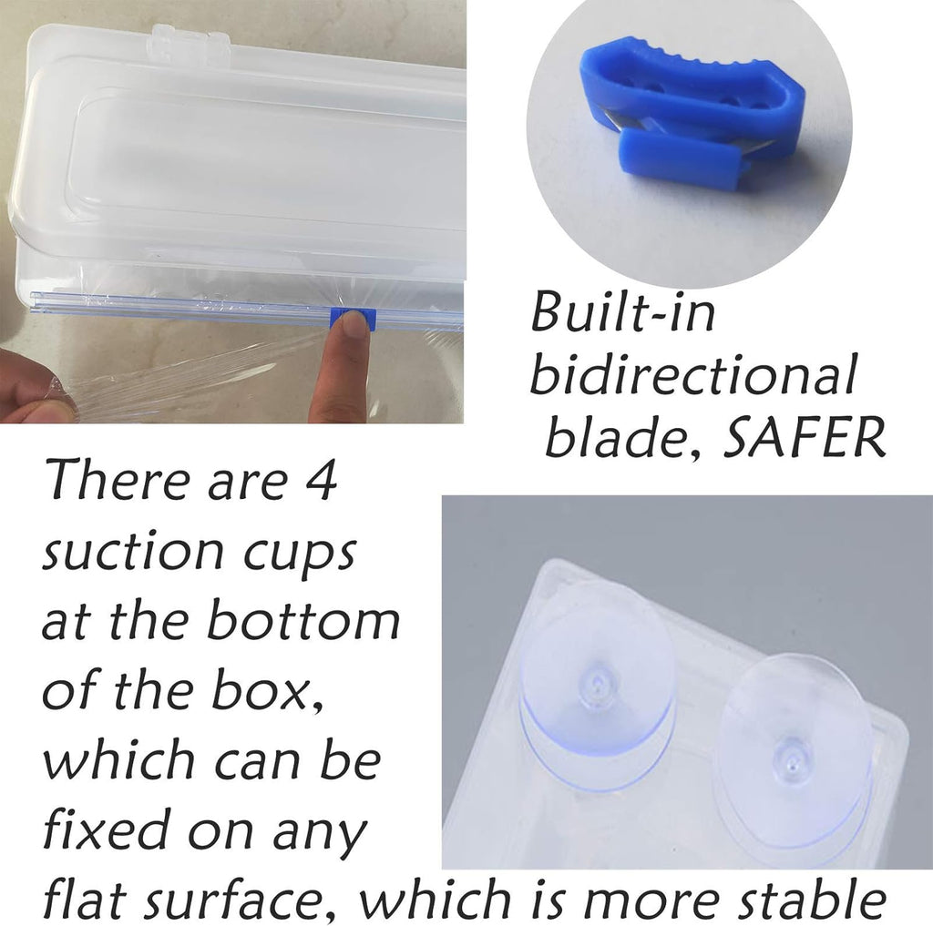 Plastic Cling Wrap Dispenser With Slider Cutter - Refillable Food Wrap Stretch Clear Film 12 Inch 650 Ft (Cutting Box + Cling Film)