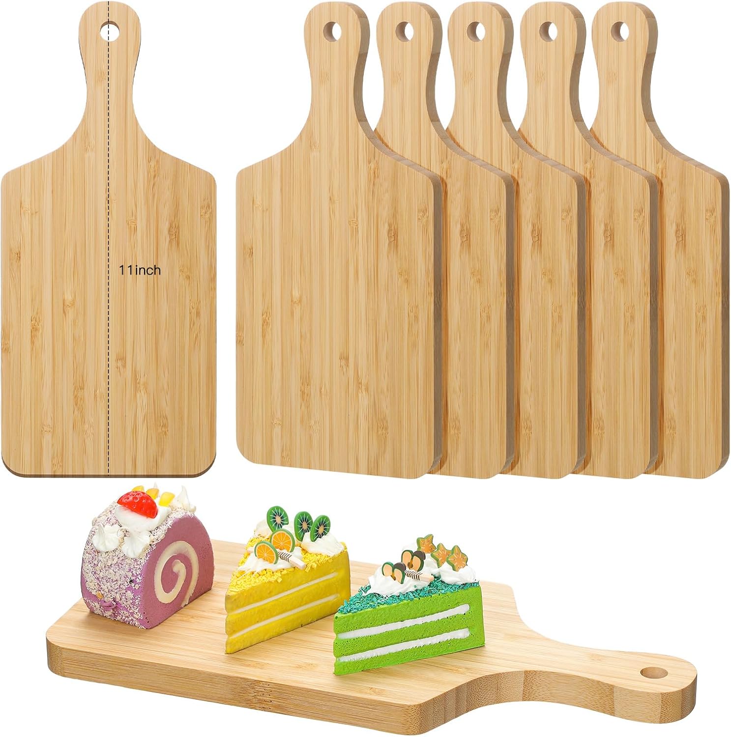 Lounsweer 6 Pcs Thicken Cutting Board Bulk Wood Board for Chopping Serving Charcuterie Material for Laser Engraving Mother' Day Wedding Housewarming Gift(Bamboo,11 x 5 Inches)