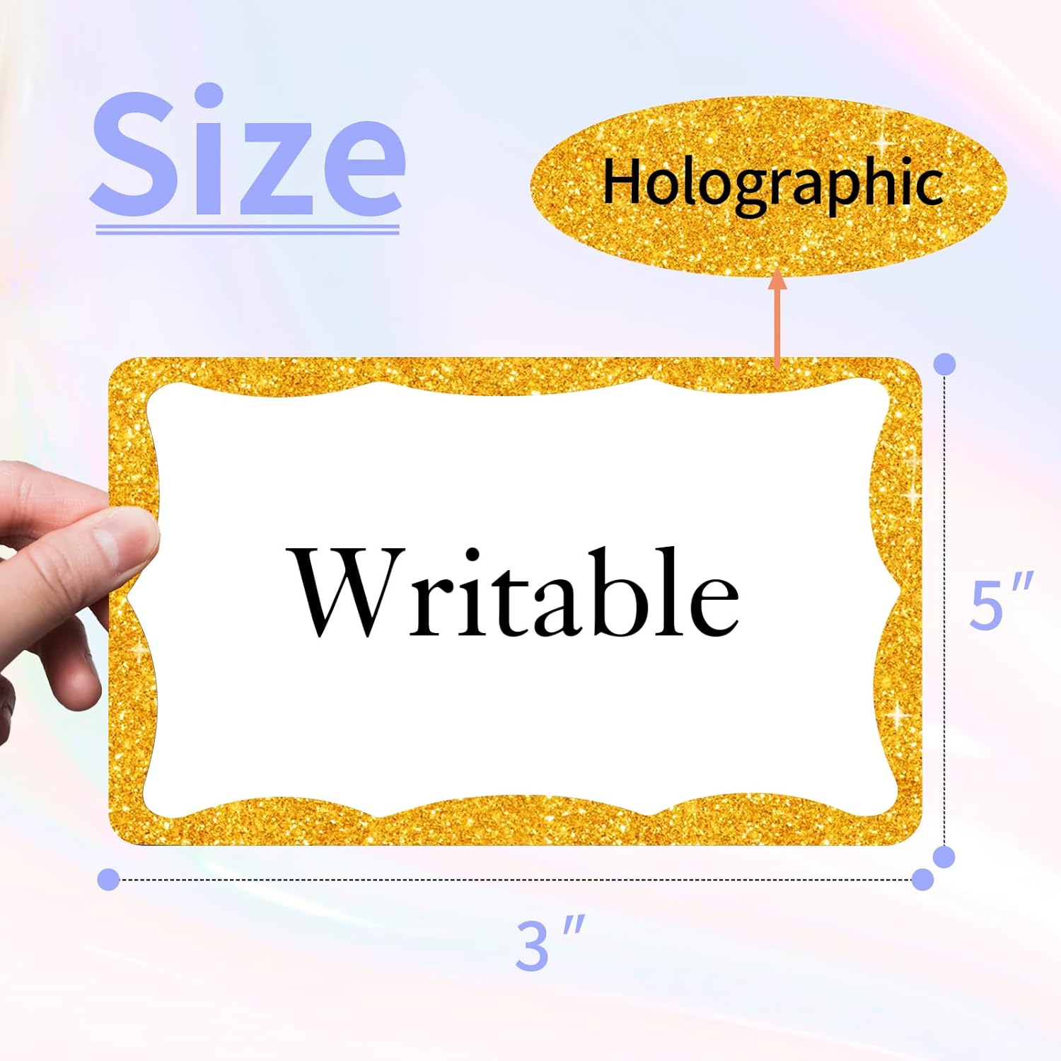 STARLIBOO Holographic Colored Labels Stickers, 3X5 Inch Removable Large Label Stickers for Moving Boxes and Storage Bins- Waterproof- Writable- Tear Resistant (Holographic Red