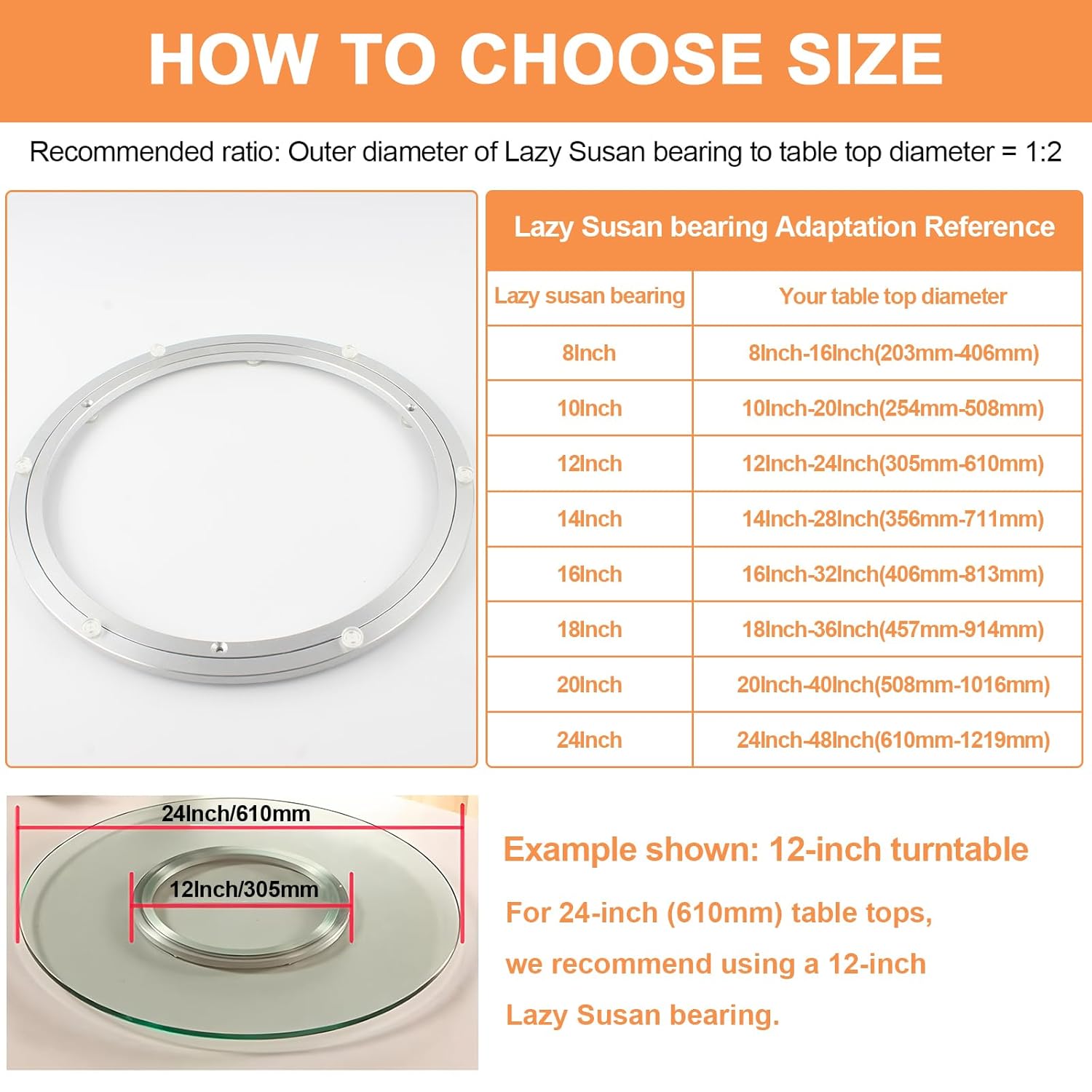 TamBee 12 Inch Lazy Susan Hardware Heavy Duty Metal Rotating Hardware Turntable Bearing Ring 300mm Turntable Lazy Susan Kit Lazy Susan Mechanism Lazy Susan Parts Turntable Bearing Lazy Susan Base Only