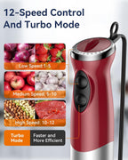 Immersion Blender Handheld 1000W 5 in 1 Corded Stick Hand Blender Kitchen with 12 Speed, BPA-Free, Mixing Beaker, Chopper, Whisk, Milk Frother, Perfect Emulsifier for Soup, Baby Food, Sauce, Puree