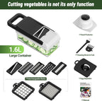 12-in-1 Vegetable Chopper, 7 Blades Veggie Chopper with Container and Lid, Dicer, Slicer, Multifunctional Kitchen Gadgets, Vegetable Cutter with Handle, Onion Cutter(Black/White)