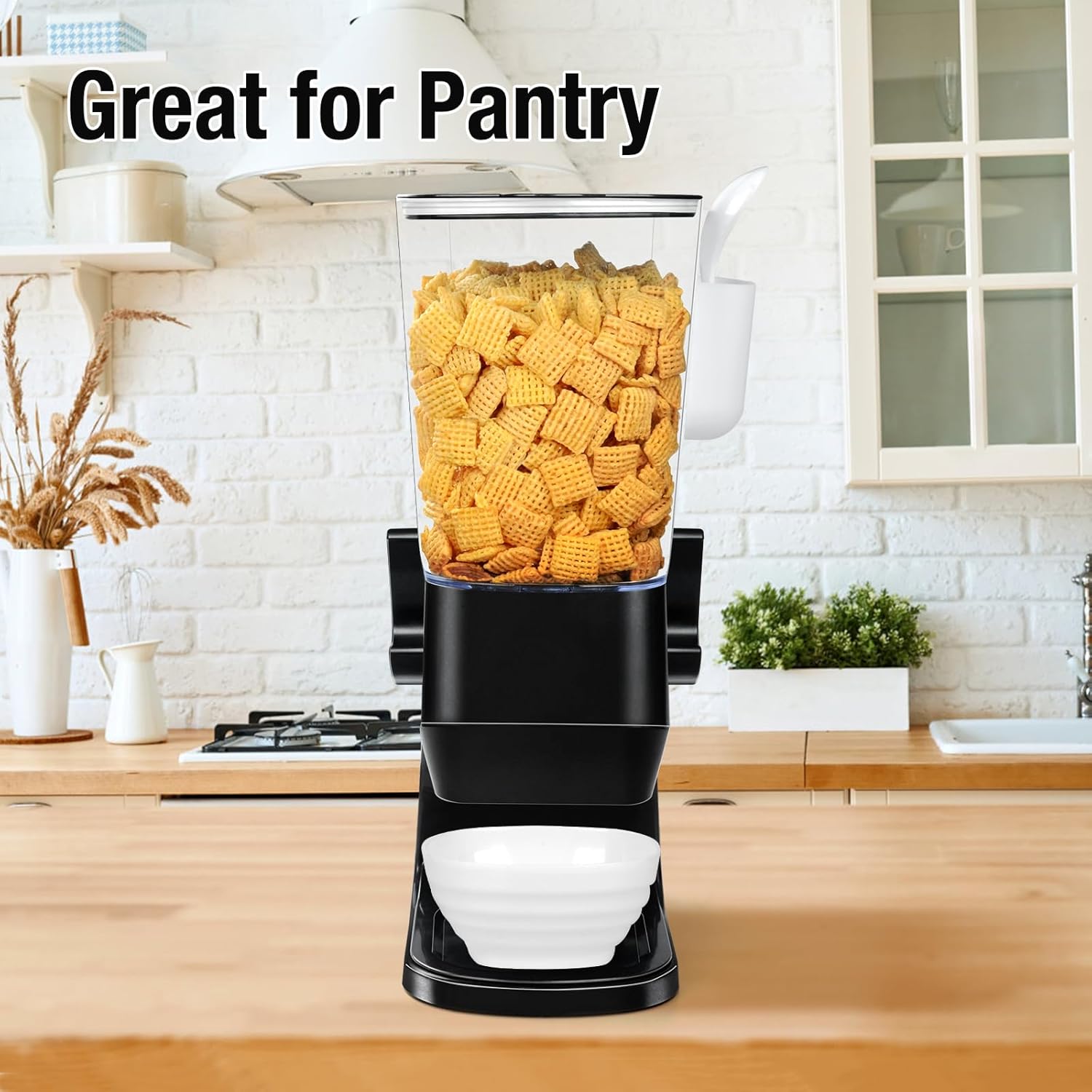 Cereal Dispenser Countertop Wath Bowls and Spoons Cereal Containers Storage for Pantry Snack Organizer Dry Food Storage Container with Lid for Kitchen Organization Oatmeal Nut Granol（Black 2 pack ）