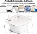 E-far Dutch Oven Pot with Lid, 5 Quart Enameled Cast Iron Round Dutch Oven Stockpot for Bread Baking/Braising/Cooking/Roasting/Stewing, Heavy Duty Nonstick Cookware Safe for Induction & Oven - White