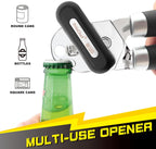 [Upgraded] PrinChef Can Opener Manual with Magnet, Reinforced Gear and Blade, Smooth Edge Can Openers for Seniors with Arthritis, Comfortable Grip Handheld Can Cutter Bottle Opener with Magnet, Black