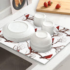 Winter Cardinal Birds Dish Drying Mat for Kitchen Counter Washable Absorbent Drying Mat Reversible Microfiber Drying Pad Home Holiday Decor Kitchen Accessories 16"x18"