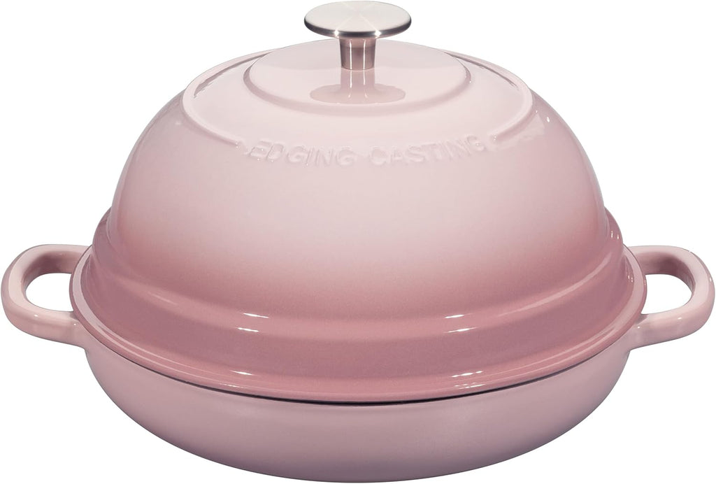 Enameled Cast Iron Dutch Oven Pot with Lid, Round Bread Oven for Homemade Sourdough Bread Baking, 6 Quart, Pink