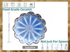 Ceramic Spoon Rest for Stove Top, Flower Cute Spoon Rest for Kitchen Counter, Cooking Spoon Holder for Kitchen Counter, Utensil Rest Spatula Rest Ladle Holder Tong Rest, 1 PC (Ice Cracks, Sapphire)