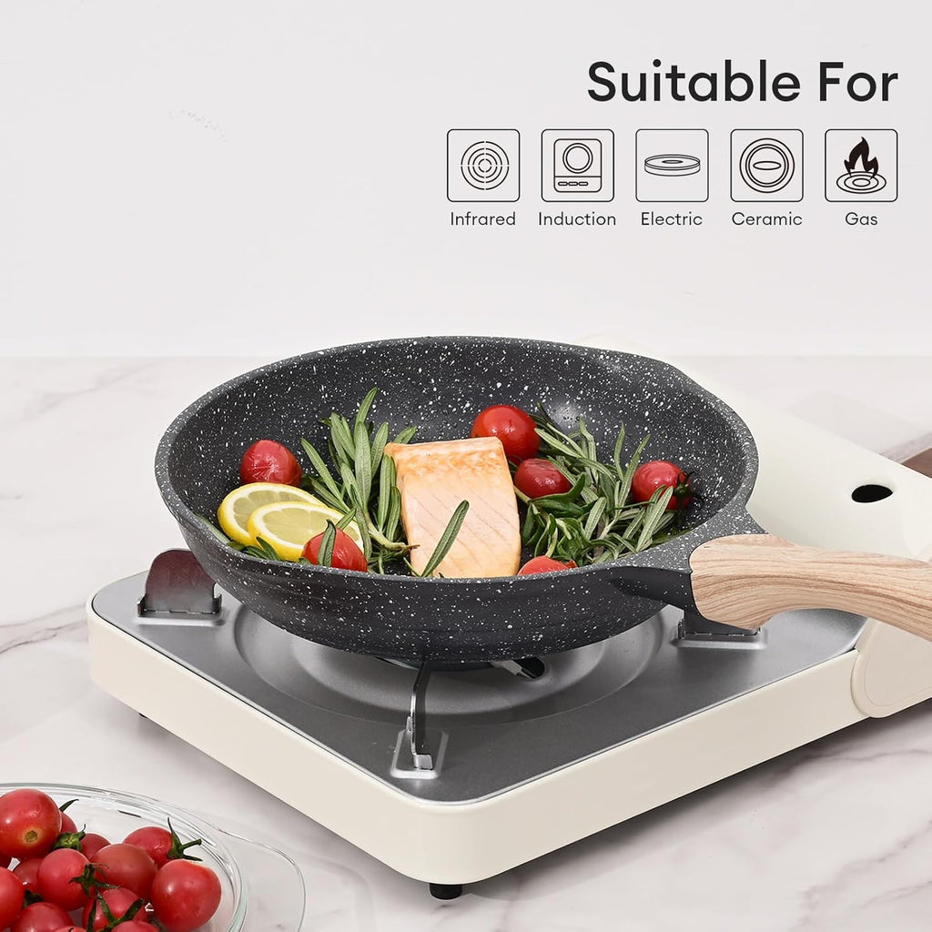JEETEE 10 Inch Nonstick Frying Pan, Stone Coating Cookware, Nonstick Omelette Pan with Heat-Resistant Handle, Induction Skillet for Eggs (Grey)