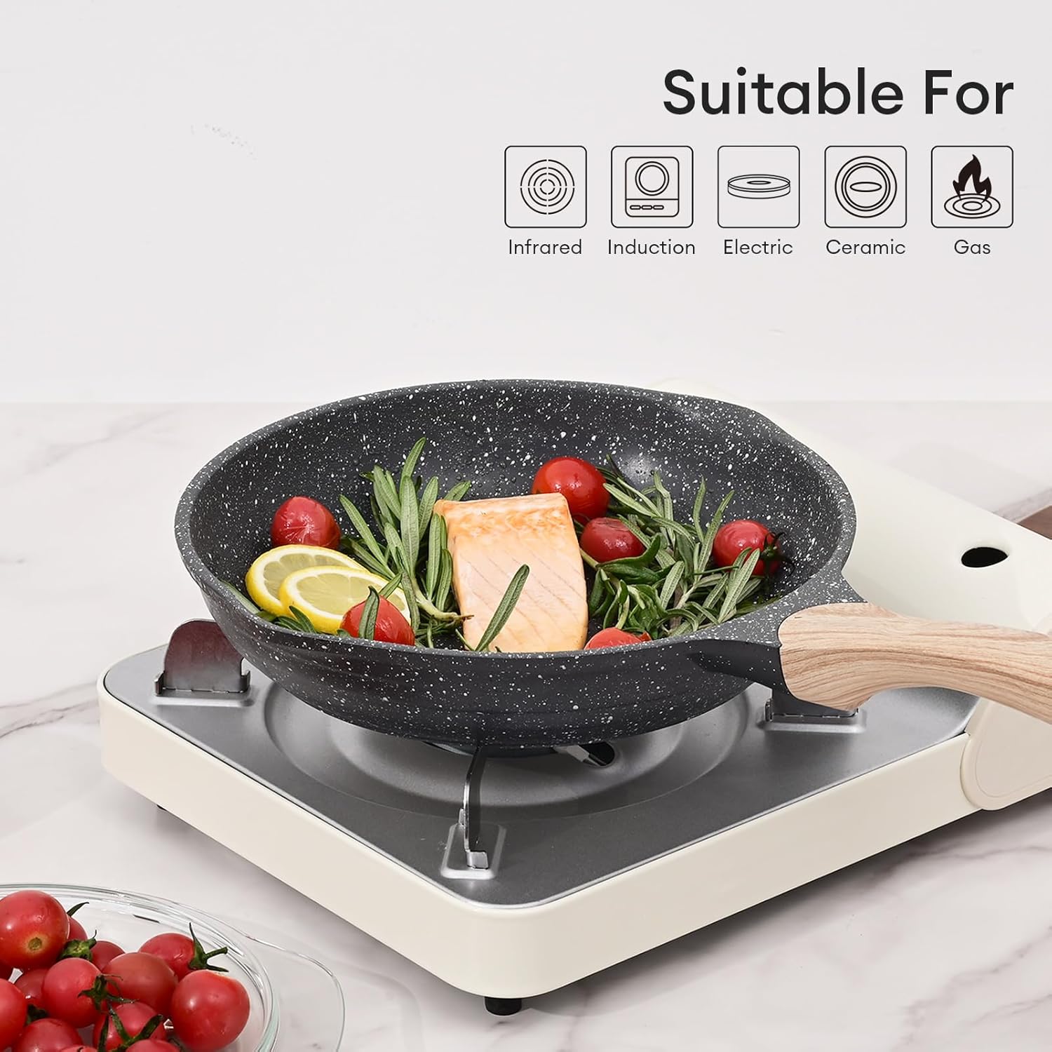 JEETEE 11 Inch Nonstick Frying Pan, Stone Coating Cookware, Nonstick Omelette Pan with Heat-Resistant Handle, Induction Skillet for Eggs (Grey)