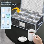 VERONLY Mug and Cup Storage Box with Dividers - 2 Pack China Storage Bin Containers Holds 24 Glassware, Stackable Coffee Mug Organizer Bin and Tea Cup with 2 Metal Zipper,Label and Handles (Grey)