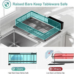 GSlife Large Dish Drying Rack - Full Size Expandable Dish Racks for Kitchen Counter, Rust Resistant Dish Drainer with Absorbent Drying Mat Cutlery Holder, 16.5"-21.3" L x 14.7" W, Black