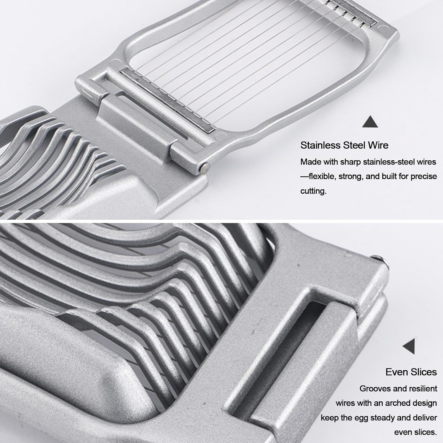 Egg Slicer For Hard Boiled Eggs, Heavy Duty Aluminium Egg Cutter with Stainless Steel Wires, for Strawberry Banana Soft Fruit Kitchen Gadget (Silver)