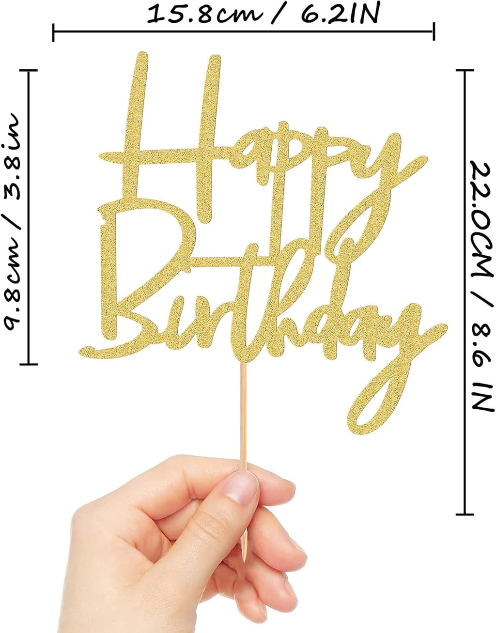 Happy Birthday Cake Topper - Glitter Gold Birthday Cake Top Decorations (Gold)