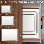 Stainless Steel Cookie Sheets, Baking Sheet Pan Set of 3, Non Stick and Heavy Duty and Easy Clean, 9/12/16 Inch