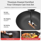 KITESSENSU Titanium Non Stick Frying Pan 8' - Deep Enameled Cast Iron Skillet - Cast Iron Pan for Compatible With All Stovetops - Gradual Burgundy Red