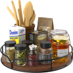 Lazy Susan Turntable Organizer with Anti-slip Mat for Cabinet Pantry Kitchen Countertop Refrigerator Office, Pine Wood, 10", Brown