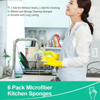 Upgrated Dual-Sided Sponges Kitchen, 6 Pack Microfiber Non Scratch Dish Scrub Sponge, All Purpose Dish Washing Scrubber for Cleaning Dishes, Kitchen, Pots, Pans, Sink & Household