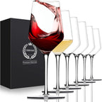Chouggo Wine Glasses Set of 6, Hand Blown Crystal Red Wine or White Wine Glass - 15Oz, Hand Crafted by Artisans - Gifts for Women, Men, Wedding, Anniversary, Christmas, Birthday