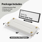 Water Absorbing Stone Sink Caddy Kitchen Sink Organizer Tray, Diatomite Bathroom Counter Tray, Gold Faucet Drying Mat Coaster Soap Dish Rack Riser Dispenser Sponge Holder, Beige 10" x 4"