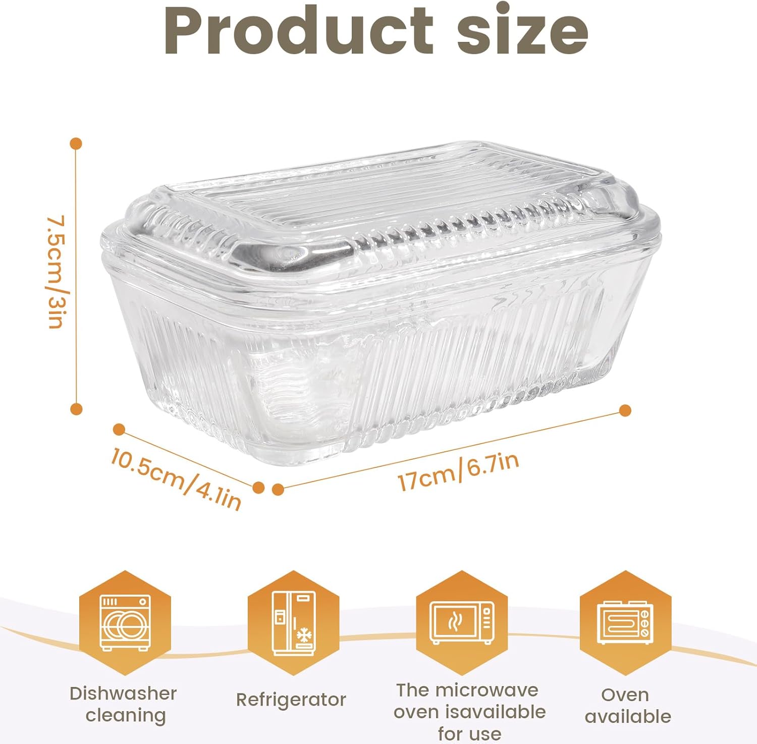 Wide Glass Butter Dish with Two Stick Butter for Countertop,Crystal Butter Container with Cover for Counter,Butter Tray Holder for Refrigerator,Large Glass Butter Keeper