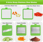 LHS Multifunctional Vegetable Chopper - 7 in 1 Veggie Slicer, Dicer, Cutter for Onions, Potatoes, Salad - Green Container Included